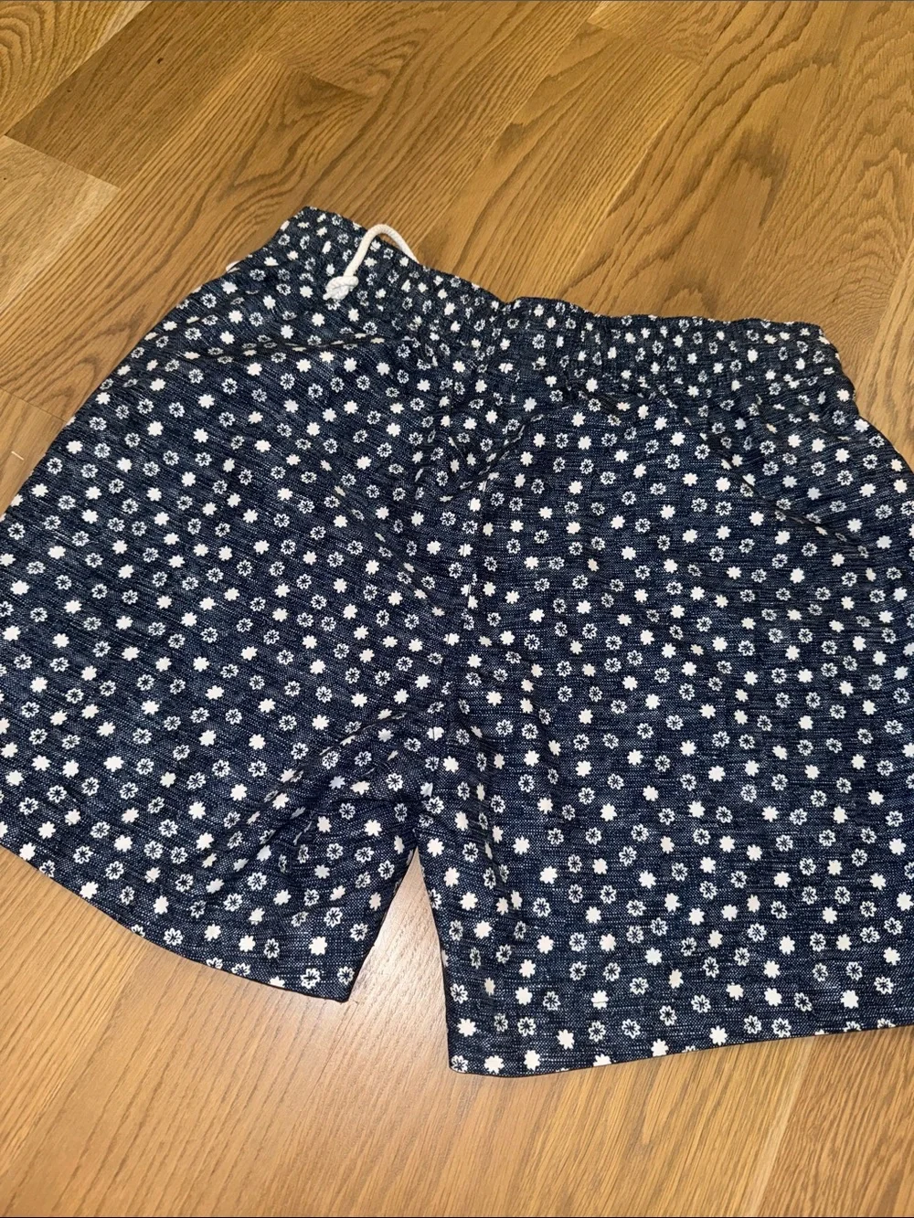 Penguin Floral Print Reversible Swim Trunks with White Drawstring